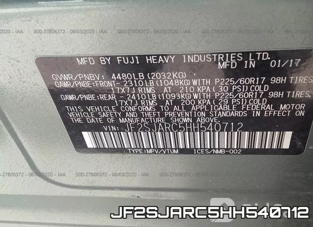 JF2SJARC5HH540712 фото 10