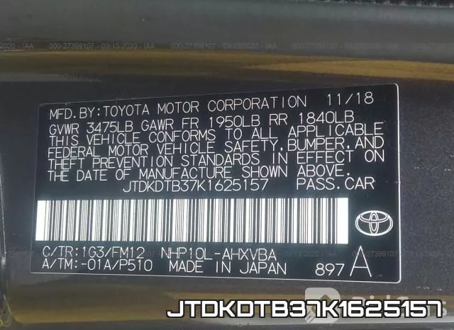 JTDKDTB37K1625157 фото 10