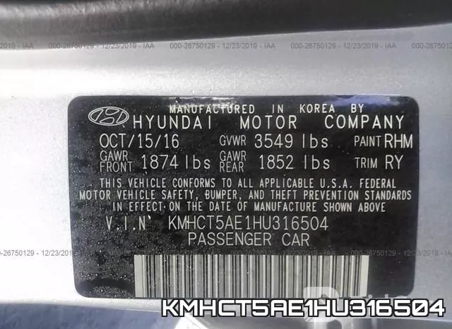 KMHCT5AE1HU316504 фото 10