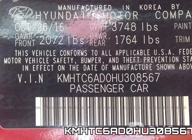 KMHTC6AD0HU308567 фото 10