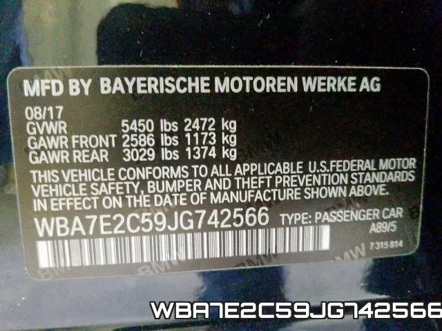WBA7E2C59JG742566 фото 2