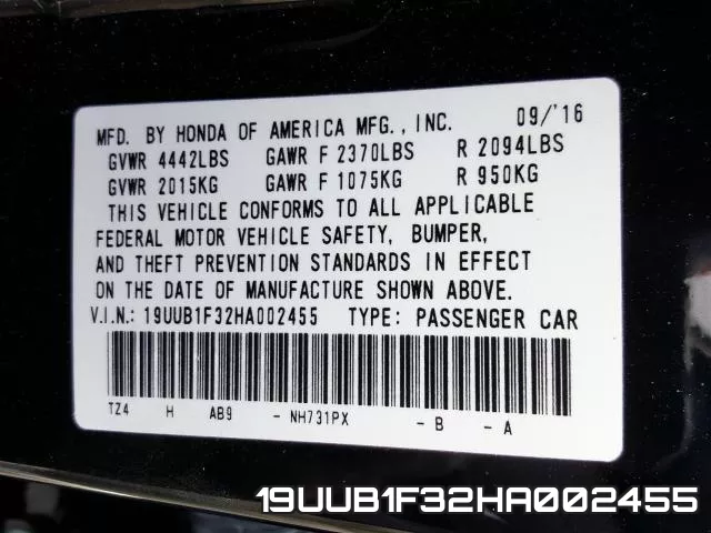 19UUB1F32HA002455 фото 2
