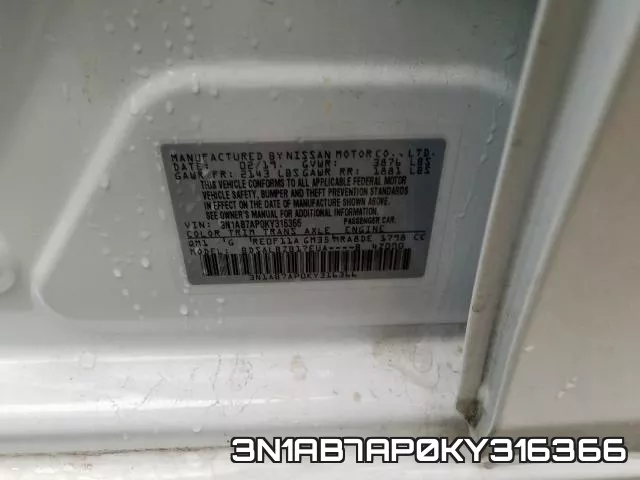 3N1AB7AP0KY316366 фото 2