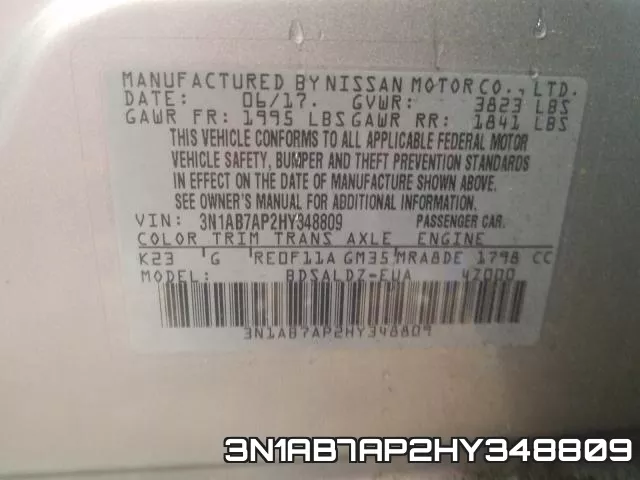 3N1AB7AP2HY348809 фото 2