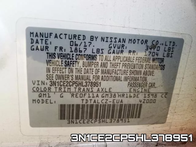 3N1CE2CP5HL378951 фото 2