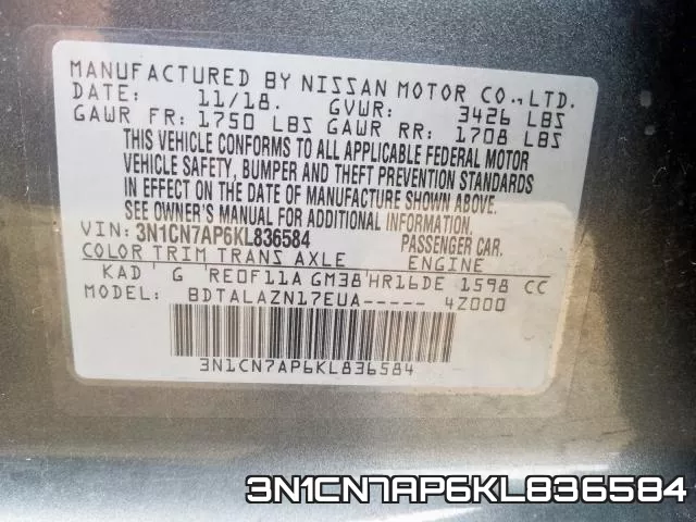 3N1CN7AP6KL836584 фото 2