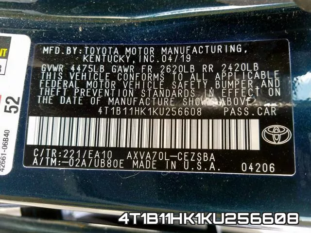4T1B11HK1KU256608 фото 2