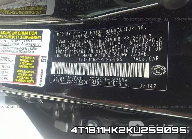 4T1B11HK2KU259095 фото 10