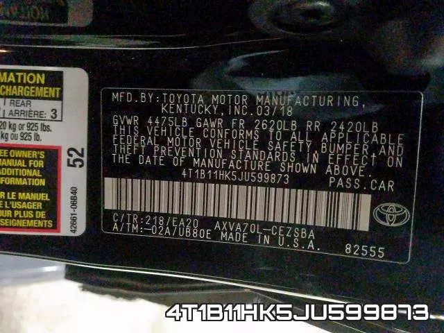 4T1B11HK5JU599873 фото 2