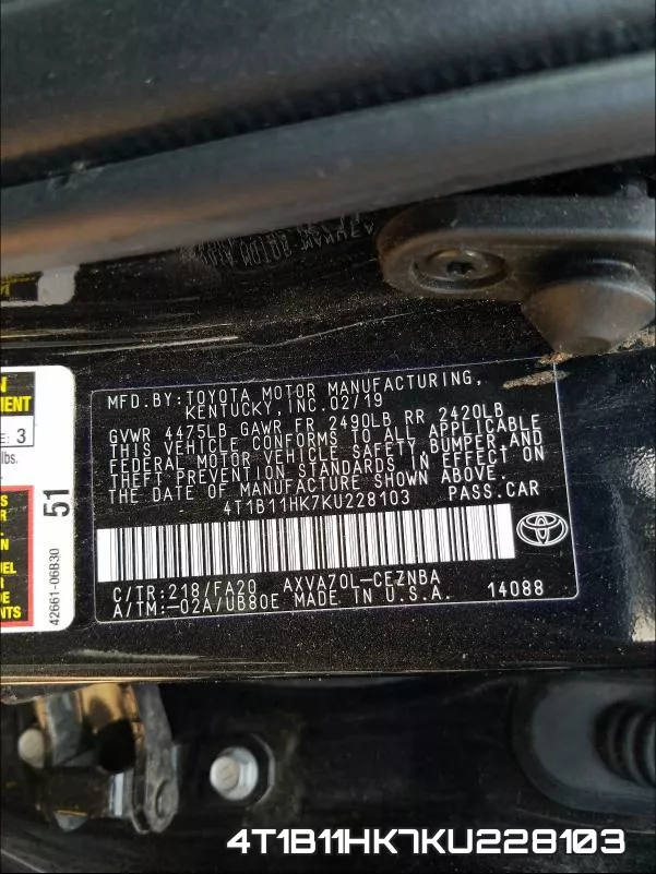 4T1B11HK7KU228103 фото 2