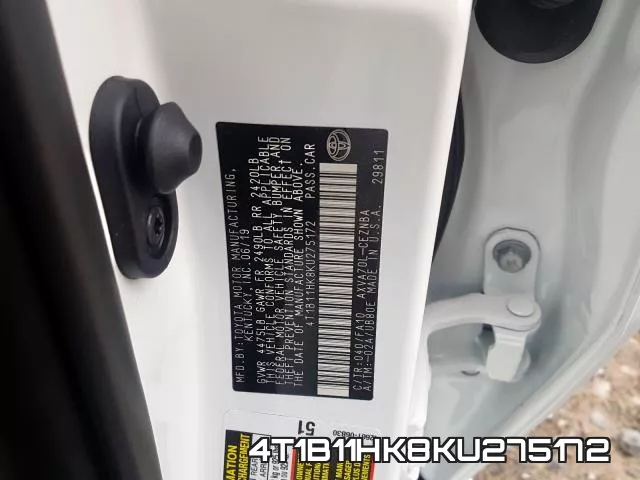 4T1B11HK8KU275172 фото 2