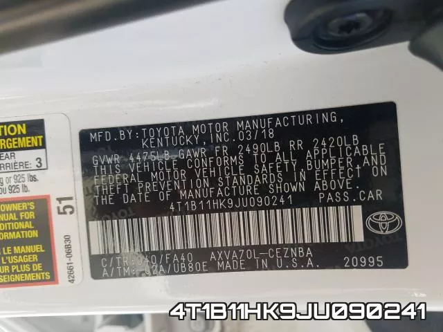 4T1B11HK9JU090241 фото 2