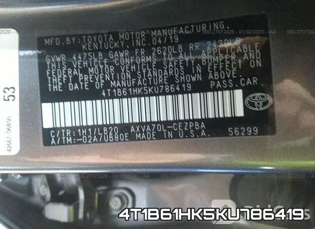 4T1B61HK5KU786419 фото 10