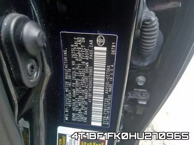 4T1BF1FK0HU270965 фото 2