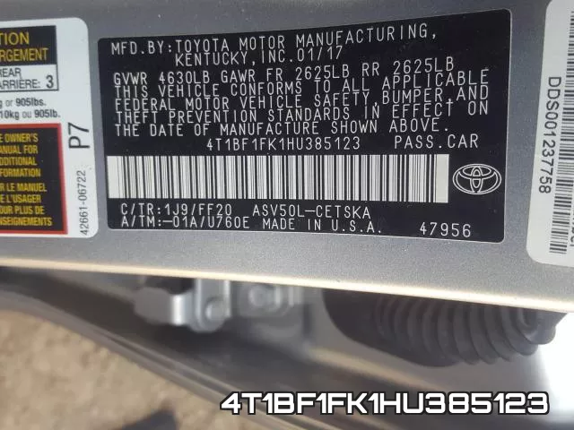 4T1BF1FK1HU385123 фото 2