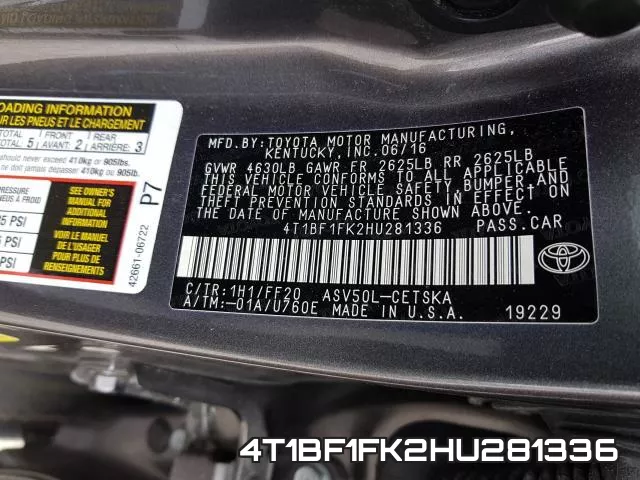 4T1BF1FK2HU281336 фото 2