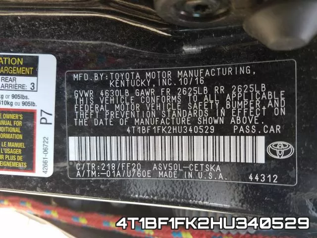4T1BF1FK2HU340529 фото 2