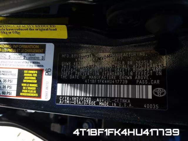 4T1BF1FK4HU417739 фото 2