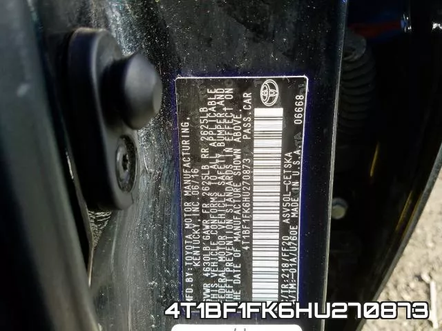4T1BF1FK6HU270873 фото 2