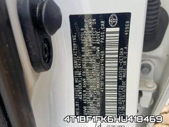 4T1BF1FK6HU418469 фото 2