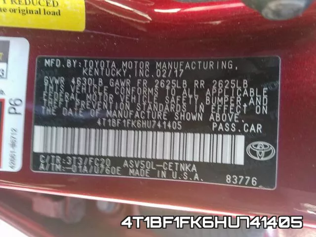 4T1BF1FK6HU741405 фото 2
