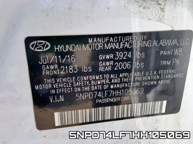 5NPD74LF7HH105069 фото 2