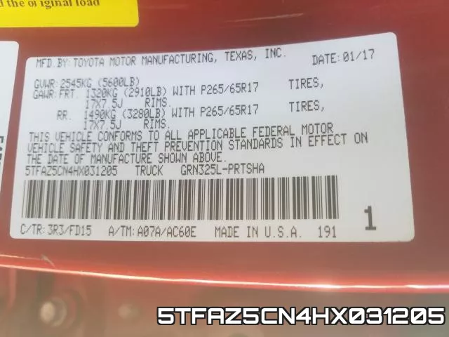 5TFAZ5CN4HX031205 фото 2
