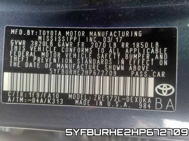 5YFBURHE2HP672709 фото 2