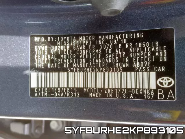 5YFBURHE2KP893105 фото 2
