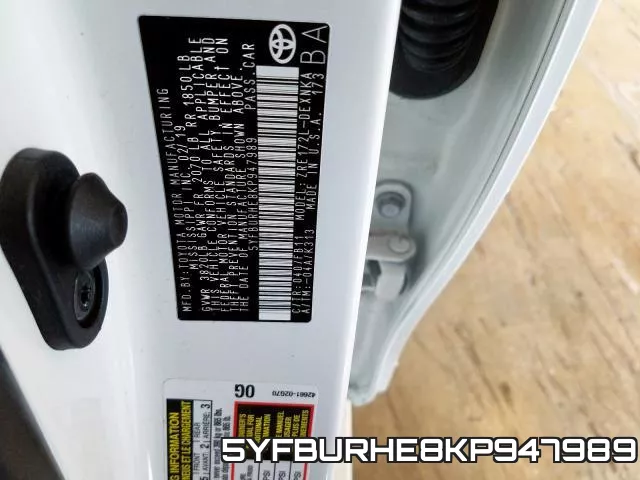 5YFBURHE8KP947989 фото 2
