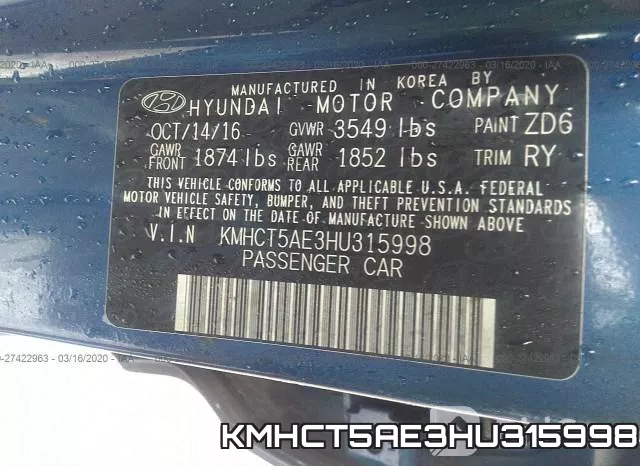 KMHCT5AE3HU315998 фото 10