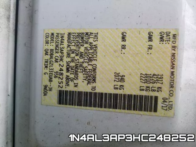 1N4AL3AP3HC248252 фото 2