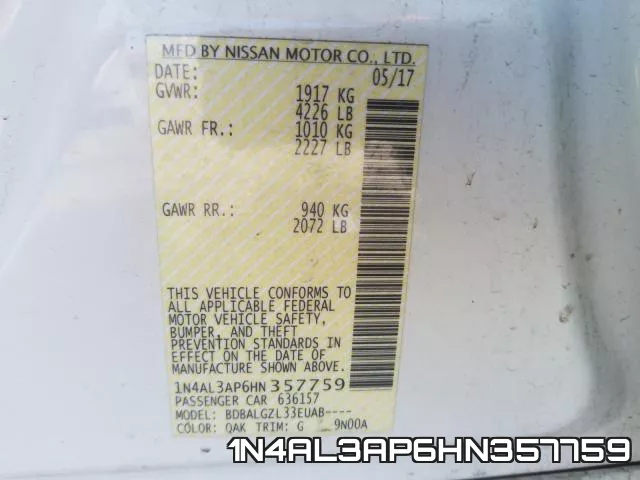 1N4AL3AP6HN357759 фото 2