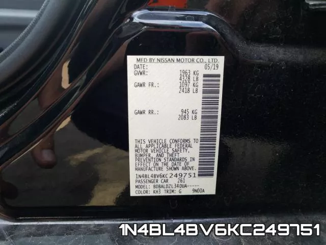 1N4BL4BV6KC249751 фото 2