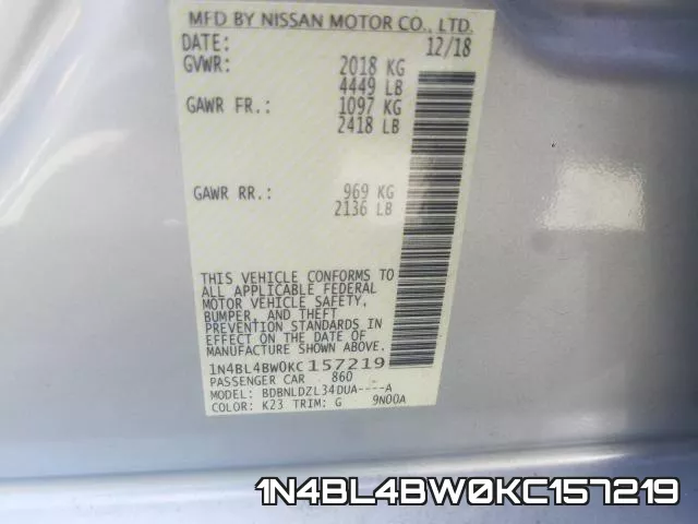 1N4BL4BW0KC157219 фото 2