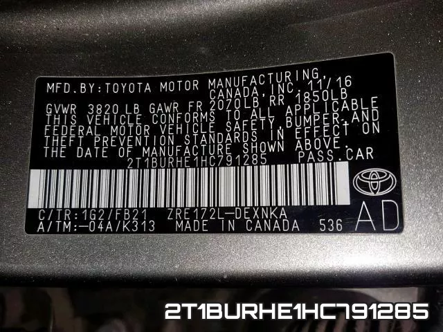 2T1BURHE1HC791285 фото 2