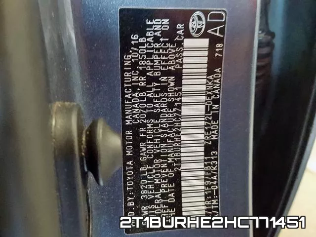 2T1BURHE2HC771451 фото 2