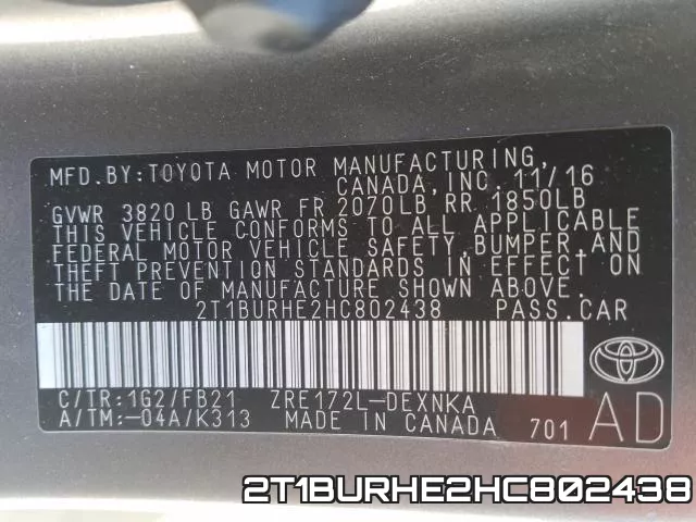 2T1BURHE2HC802438 фото 2