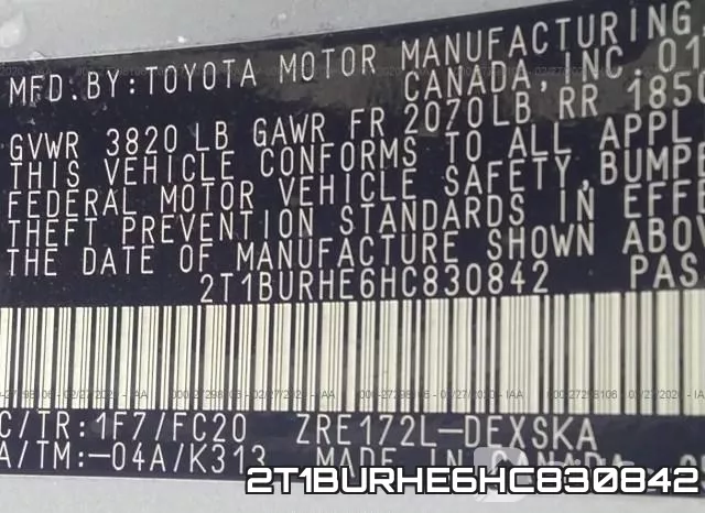 2T1BURHE6HC830842 фото 10