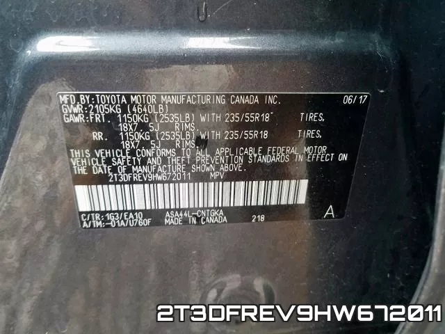 2T3DFREV9HW672011 фото 2