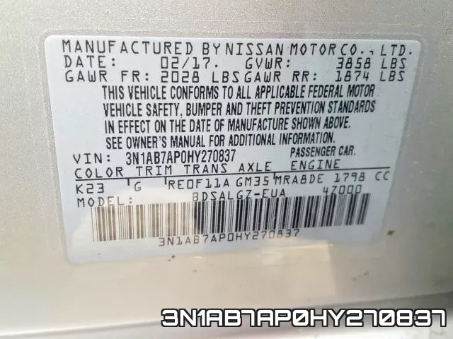 3N1AB7AP0HY270837 фото 2