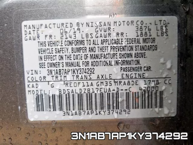 3N1AB7AP1KY374292 фото 2