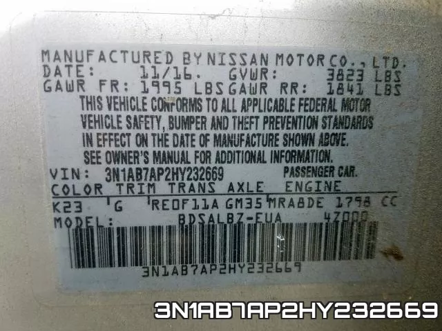 3N1AB7AP2HY232669 фото 2