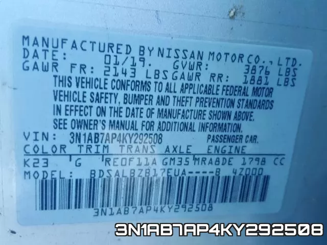 3N1AB7AP4KY292508 фото 2