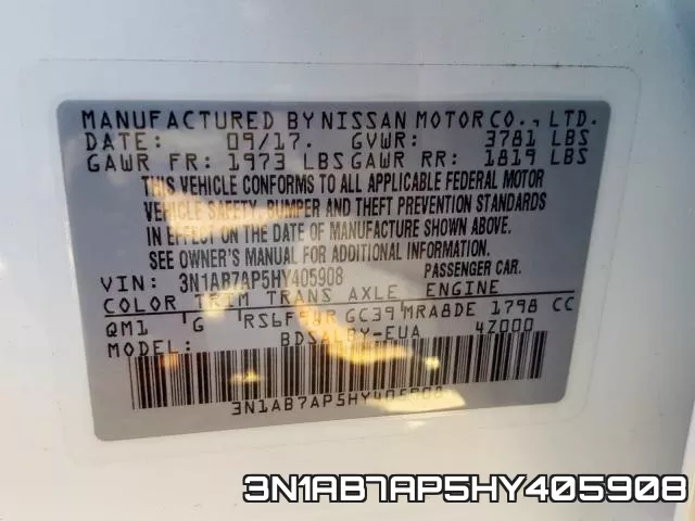 3N1AB7AP5HY405908 фото 2