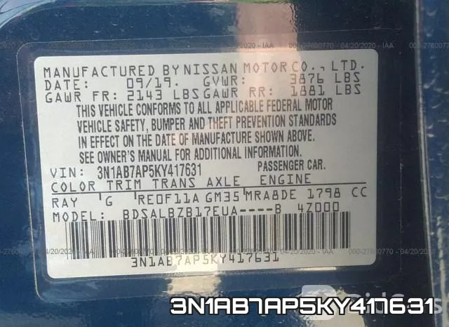 3N1AB7AP5KY417631 фото 10