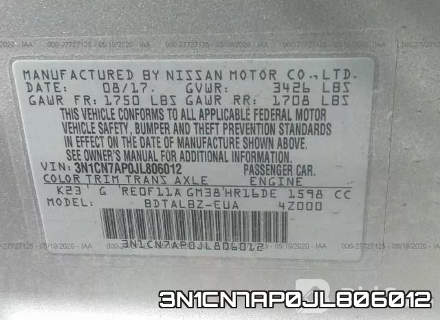 3N1CN7AP0JL806012 фото 10