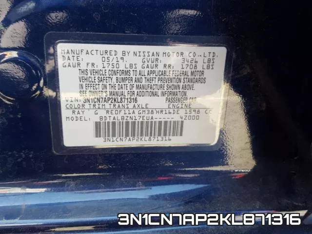 3N1CN7AP2KL871316 фото 2