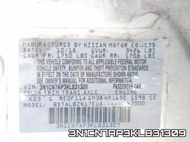 3N1CN7AP3KL831309 фото 2