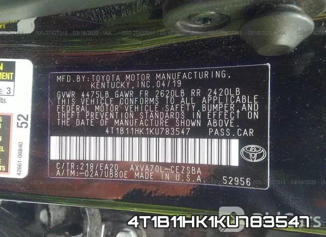 4T1B11HK1KU783547 фото 10